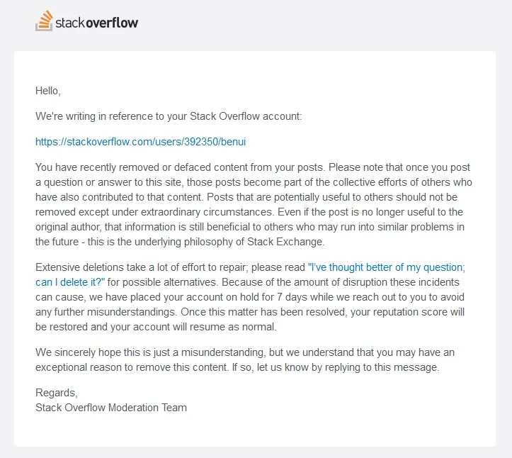 Stack Overflow response to users purging their posts